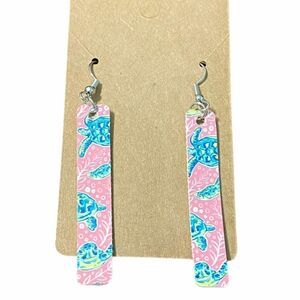 Sea Turtles Bar Dangle Drop‎ Earrings Pink Teal